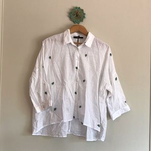 Linen dolman sleeve hi-lo button-down, size M